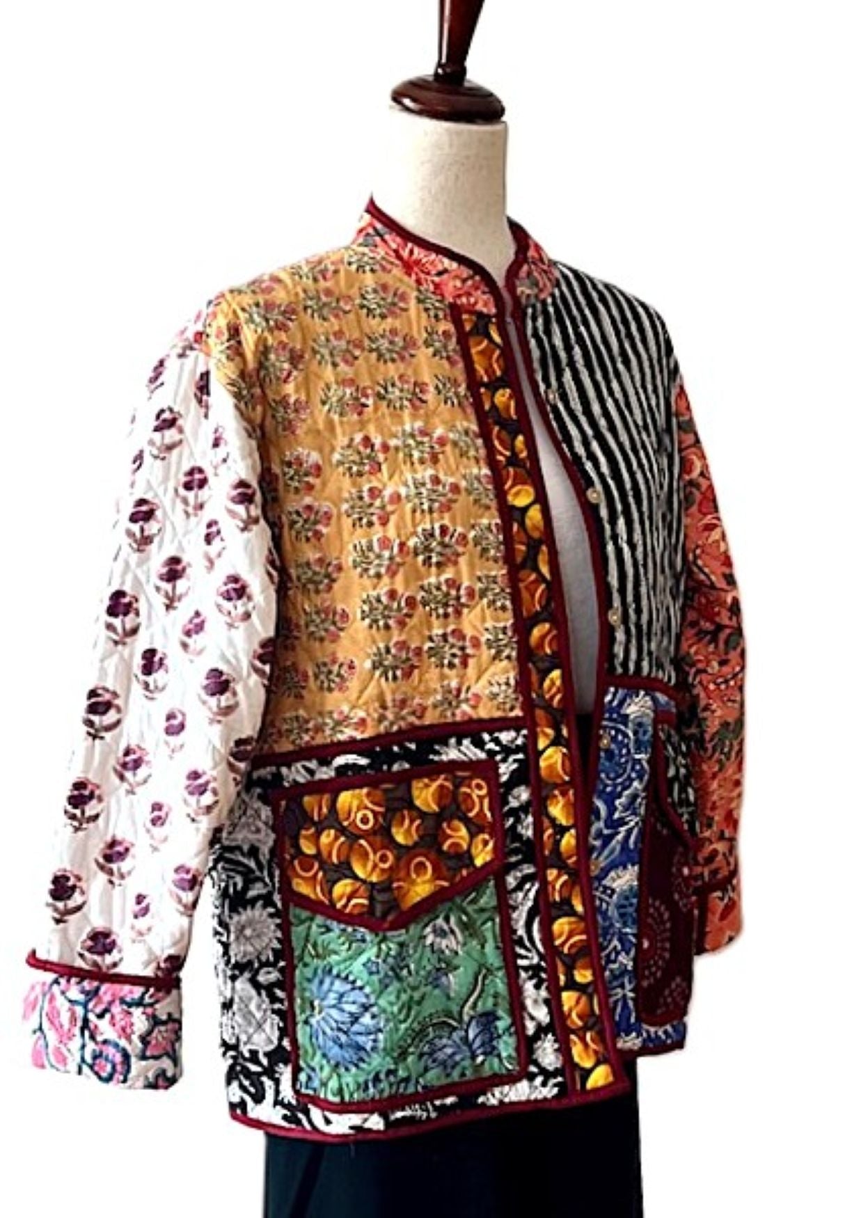 Specialty Collection: Handmade Patchwork Quilted Short Jacket. Fully Reversible (Multi)