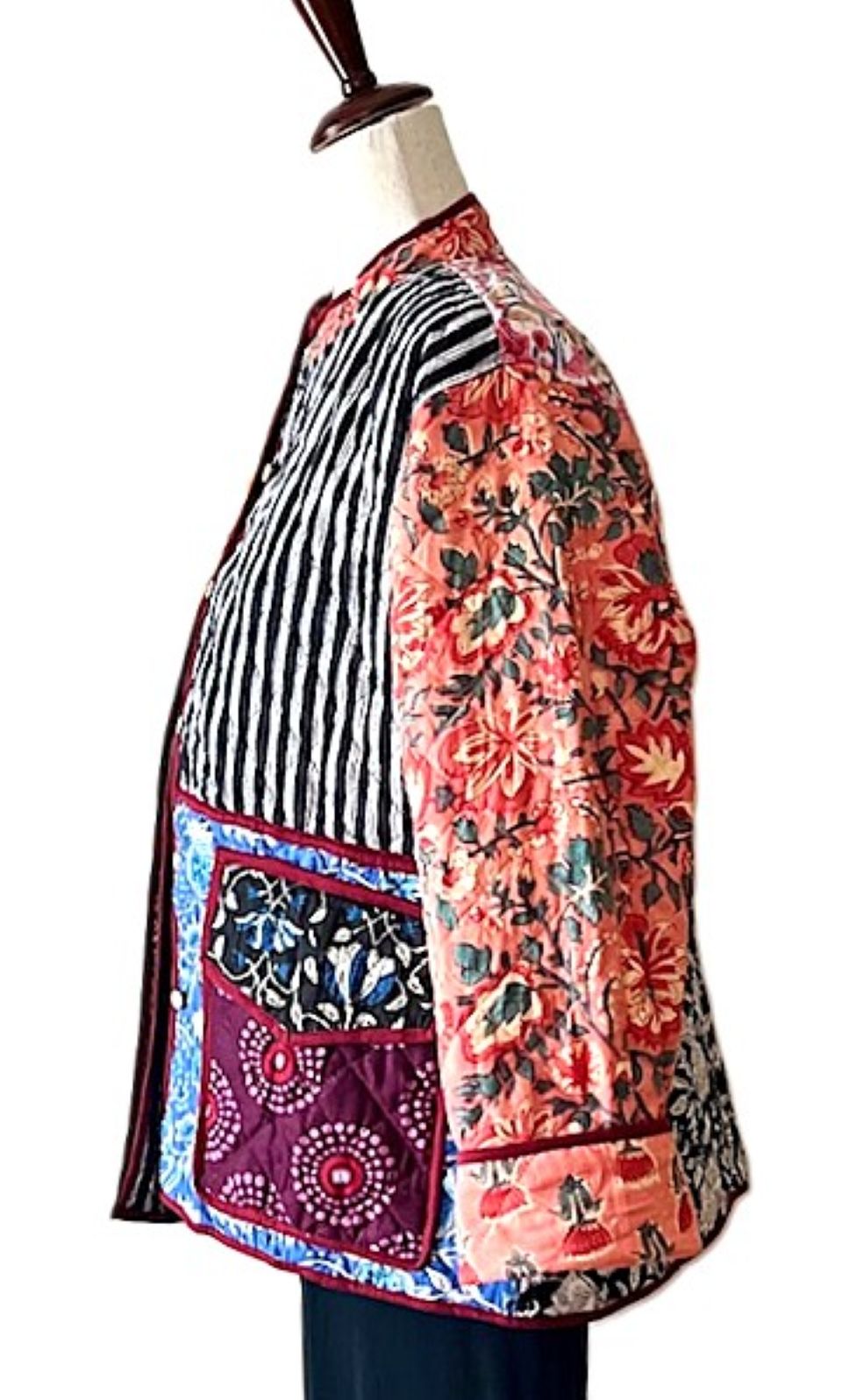 Specialty Collection: Handmade Patchwork Quilted Short Jacket. Fully Reversible (Multi)
