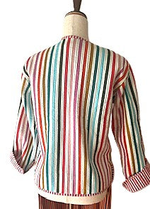 Short Cotton Quilted Handmade Jacket, Fully Reversible. (Rainbow Striped)