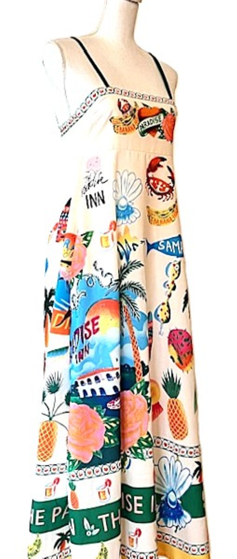 Vibrant Tropical Summer Print Maxi Slip Dress. Fun