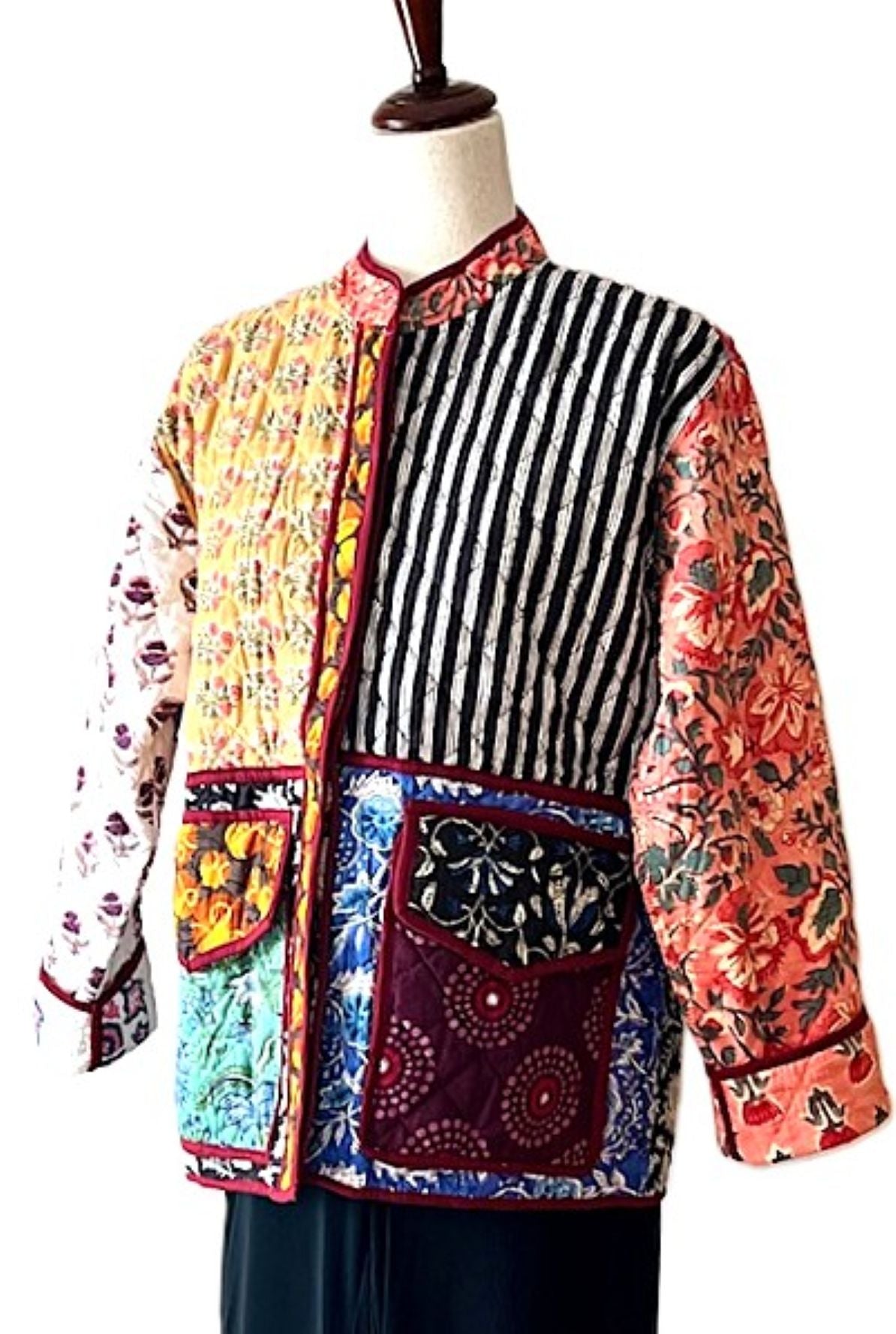 Specialty Collection: Handmade Patchwork Quilted Short Jacket. Fully Reversible (Multi)