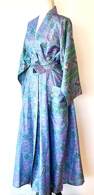 Luxury Silk Mixed Print Kimono Duster Is Seductive (Lilac)