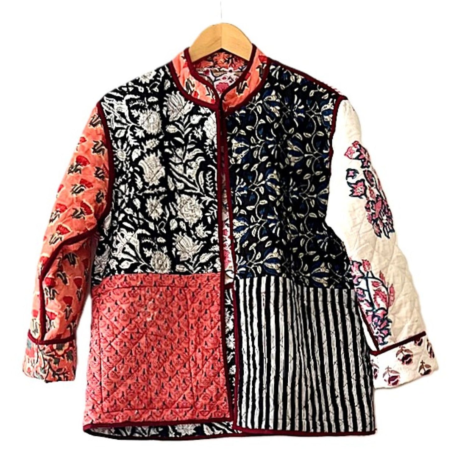 Specialty Collection: Handmade Patchwork Quilted Short Jacket. Fully Reversible (Multi)