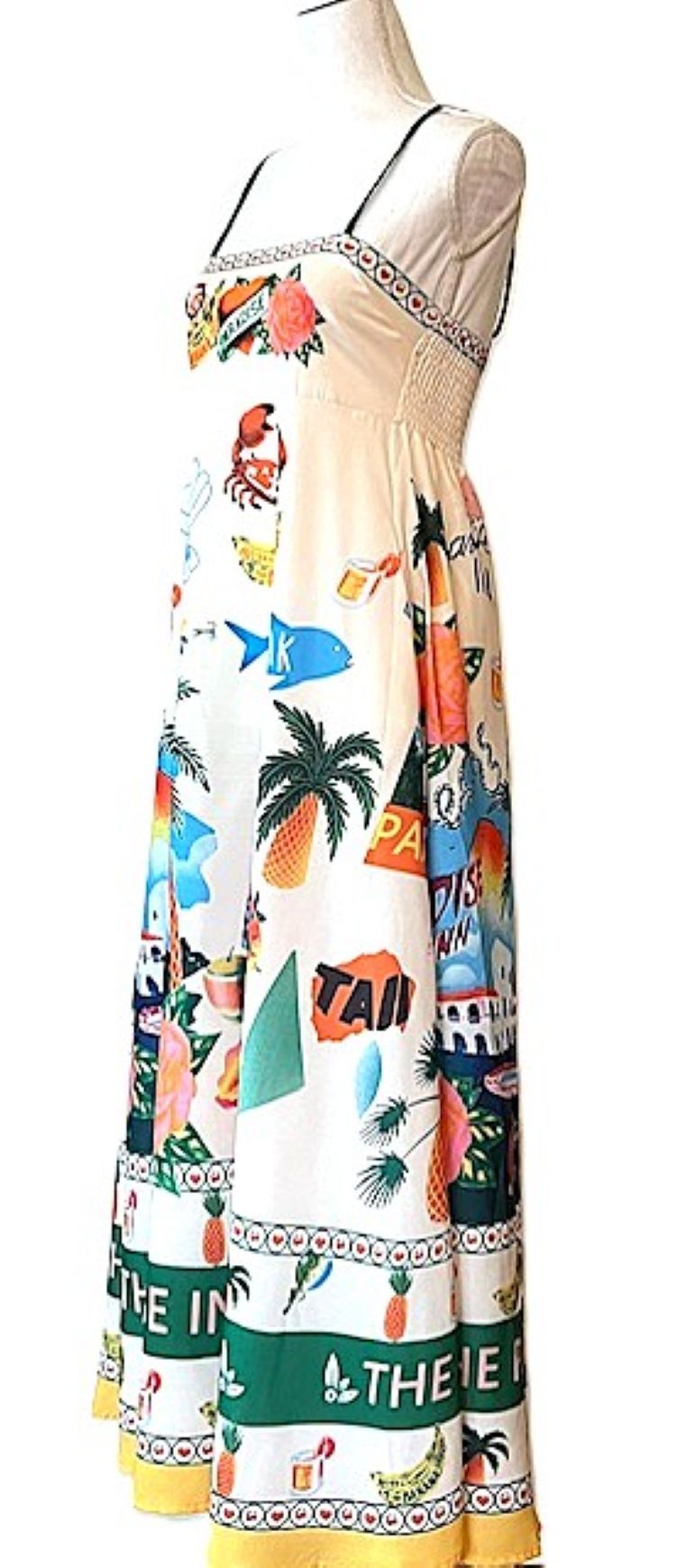 Vibrant Tropical Summer Print Maxi Slip Dress. Fun