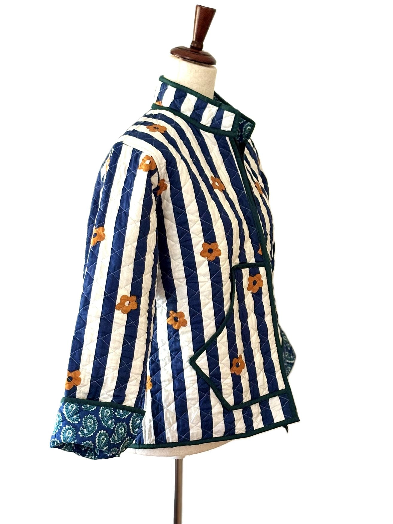Jackets: Short, Quilted Striped Unique, Fully Reversible. (Navy) A Favorite. Last ONE !