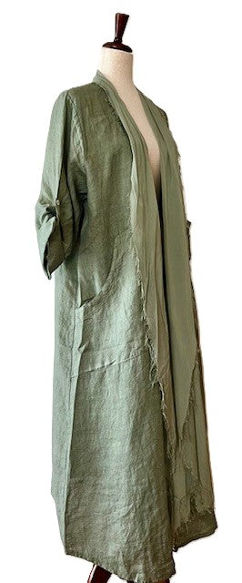 Jacket: Long Italian Linen and Silk Duster Jacket With Frayed Edges (2 Colors)