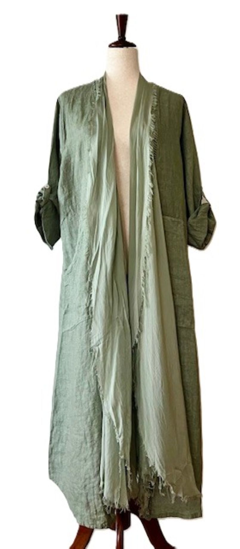 Jacket: Long Italian Linen and Silk Duster Jacket With Frayed Edges (2 Colors)