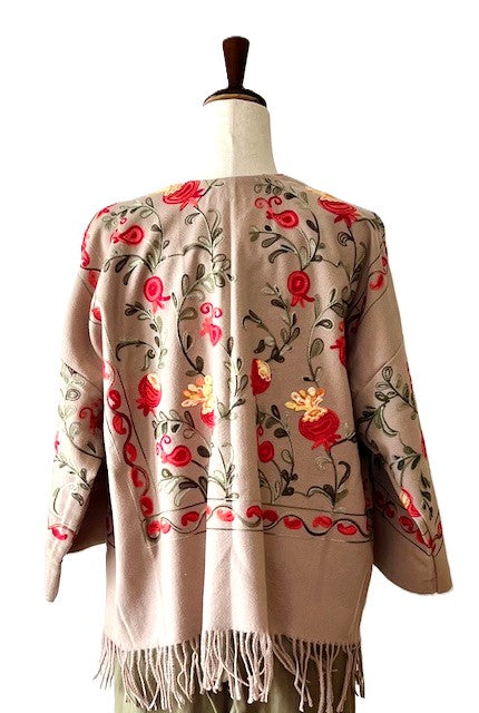 Jacket, Luxury At It's Finest. Cashmere Suzani Embroidered Jacket With Fringe Artisan (Camel)