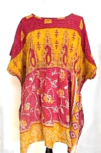 Artisan Quilt Mini Dress. Comfortable, Soft, and Very Chic (Abstract Gold/Pink)