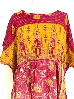 Artisan Quilt Mini Dress. Comfortable, Soft, and Very Chic (Abstract Gold/Pink)