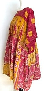 Artisan Quilt Mini Dress. Comfortable, Soft, and Very Chic (Abstract Gold/Pink)