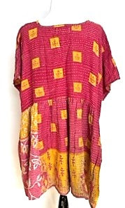 Artisan Quilt Mini Dress. Comfortable, Soft, and Very Chic (Abstract Gold/Pink)