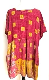 Artisan Quilt Mini Dress. Comfortable, Soft, and Very Chic (Abstract Gold/Pink)