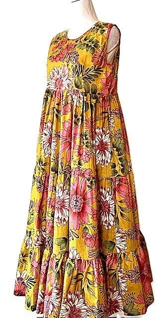 Sleeveless Cotton Block Print Maxi Dress In A Retro Print
