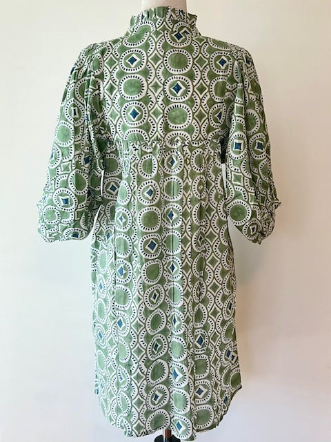 Trendy Cotton Mini Maxi Dress, Olive Green