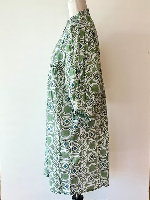 Trendy Cotton Mini Maxi Dress, Olive Green
