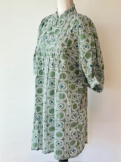 Trendy Cotton Mini Maxi Dress, Olive Green