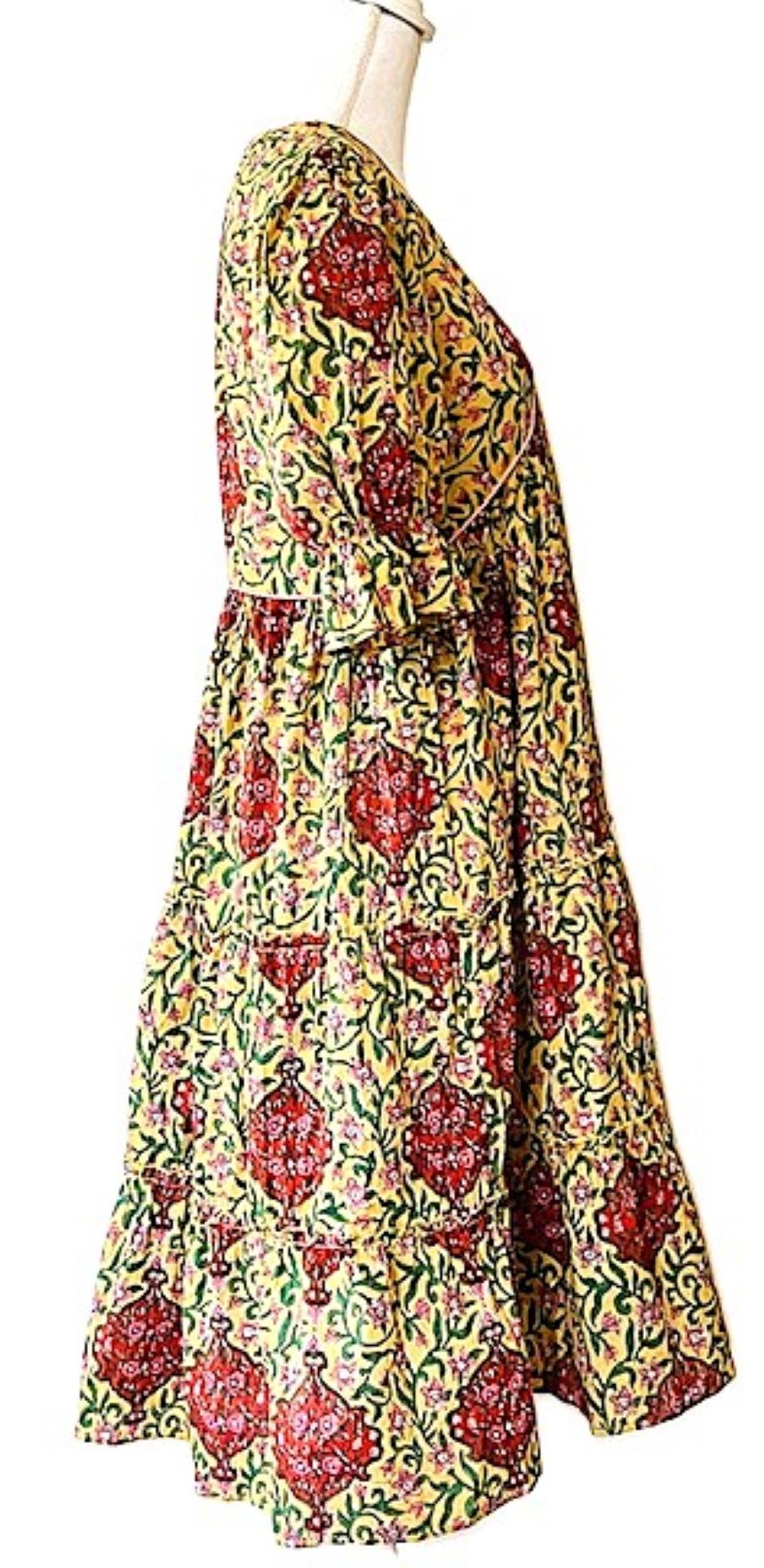 Elegant Block Print Knee Length Dress In A Complex Print.