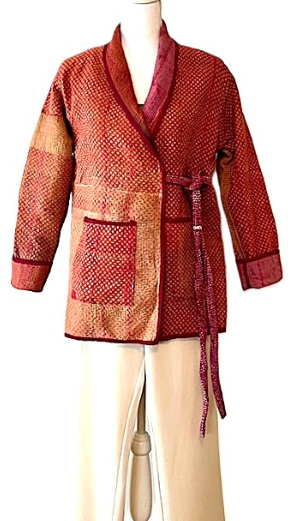 Handmade Vintage Cotton Kantha Jacket Fully Reversible. (Copper)