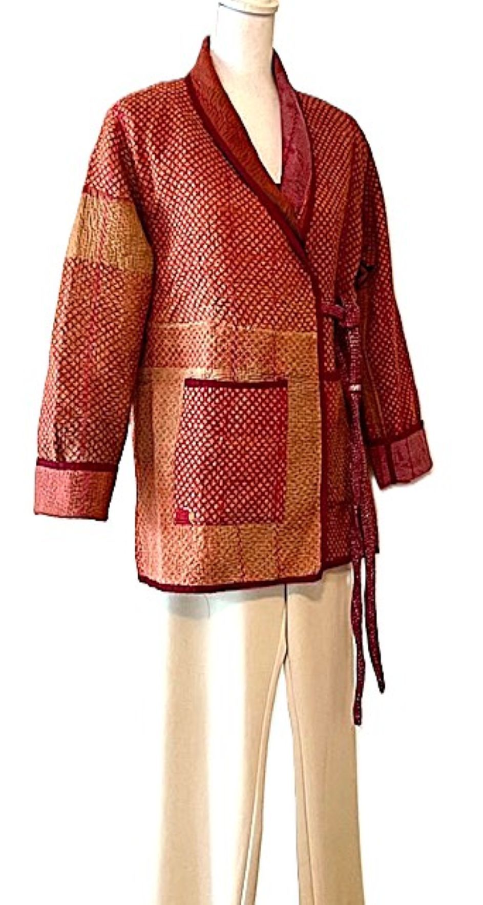 Handmade Vintage Cotton Kantha Jacket Fully Reversible. (Copper)