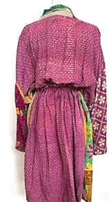 One of a Kind Mixed Print Cotton Artisan Kimono (Burgundy/yellow)