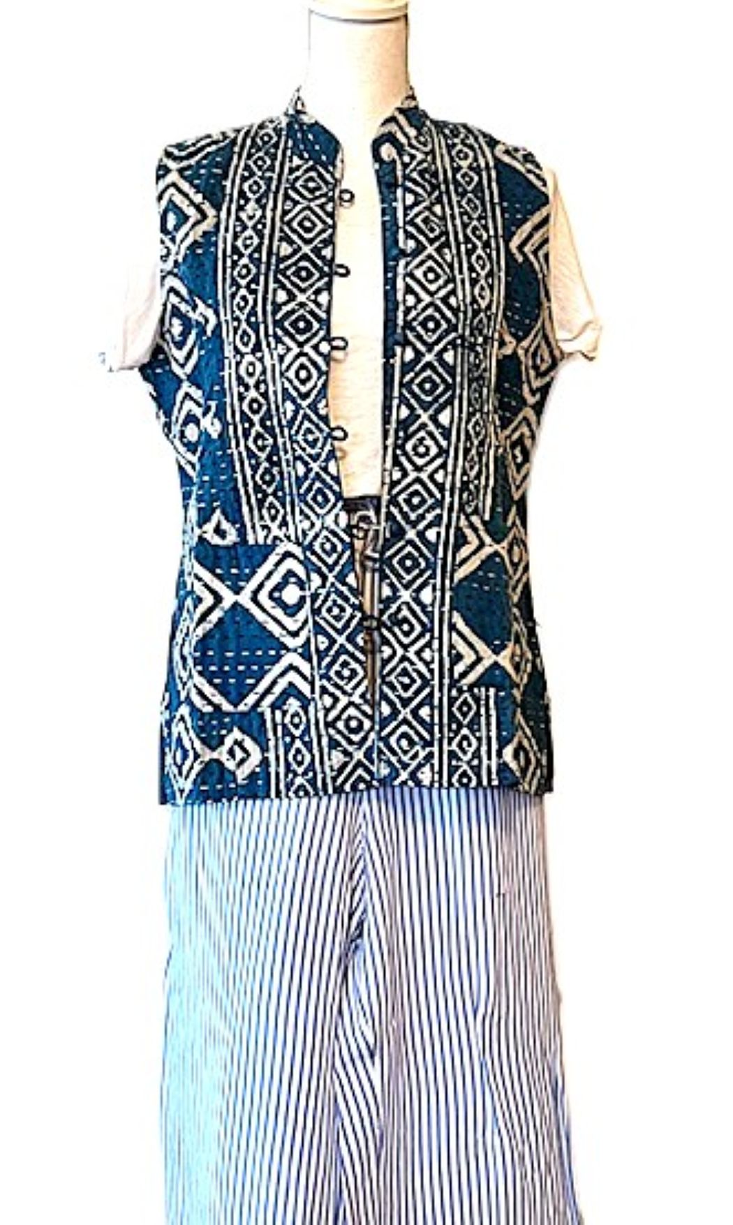 Indigo Kantha Quilted Vest. Handmade and So Stylish.