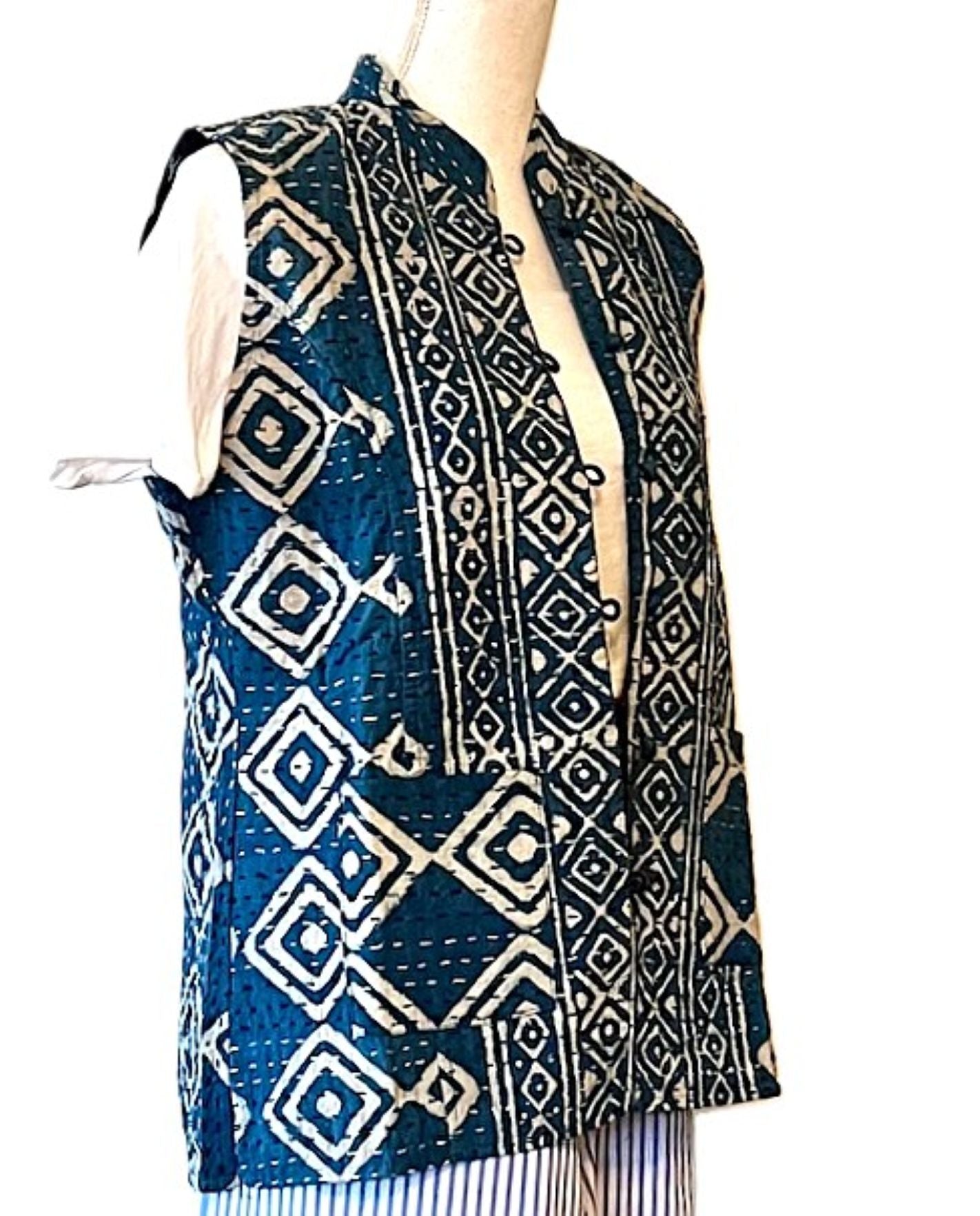 Indigo Kantha Quilted Vest. Handmade and So Stylish.
