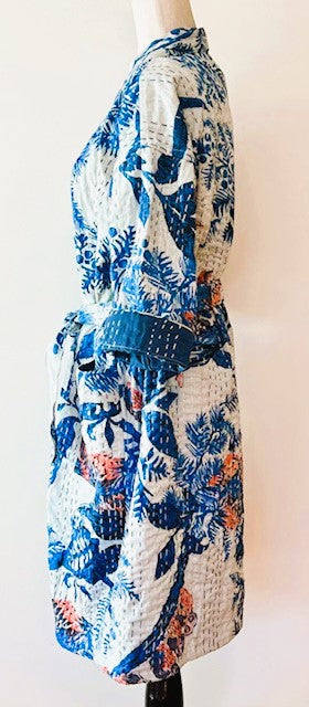 Short Kimono Cotton Robe Is Fresh And Comfortable (Blue)