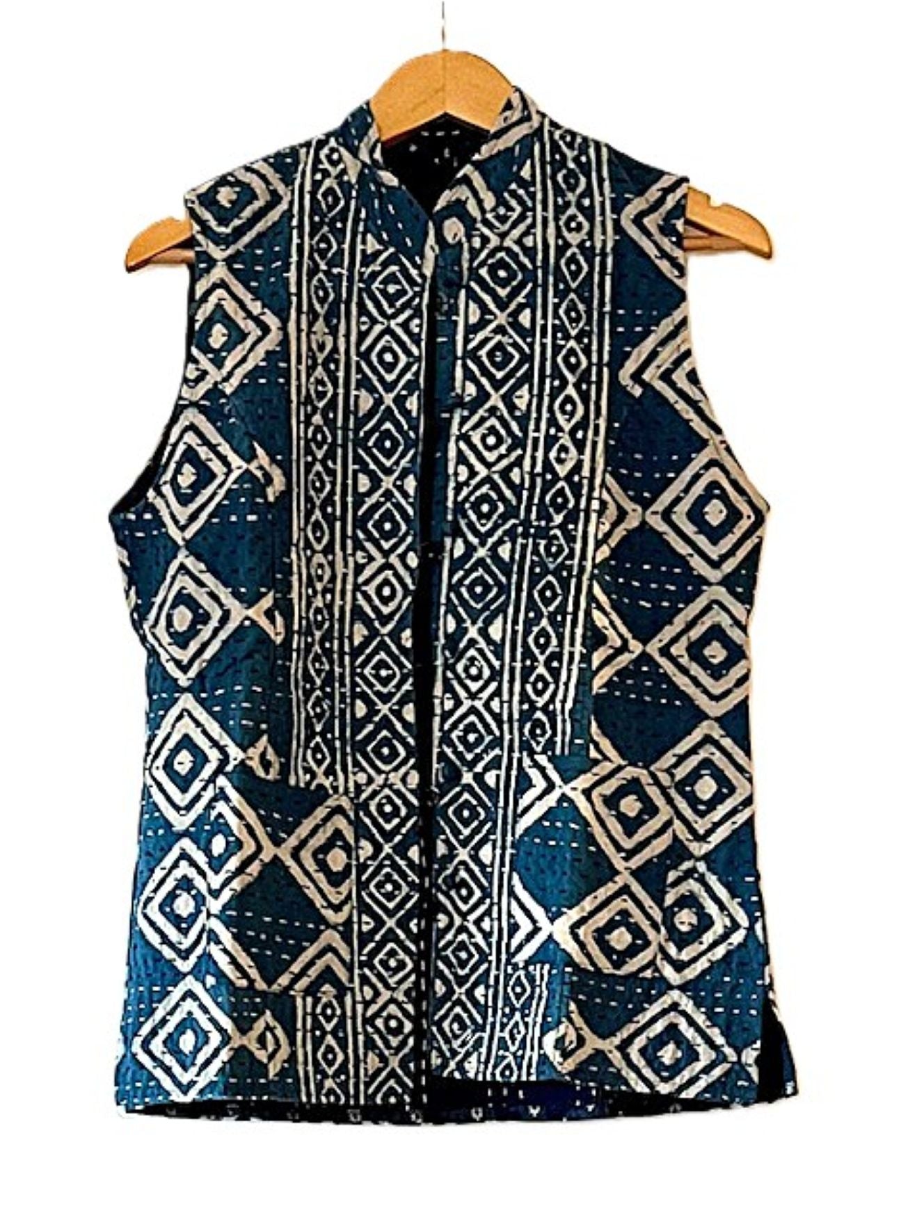 Indigo Kantha Quilted Vest. Handmade and So Stylish.