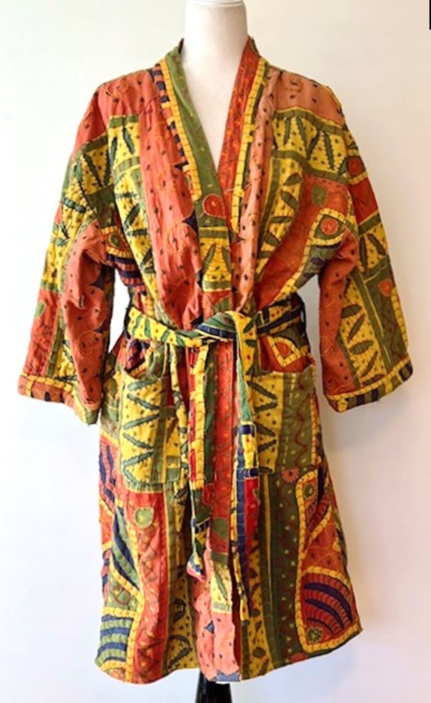 Artisan Cutwork Cotton Kantha 3/4 Sleeve Jacket (Orange)