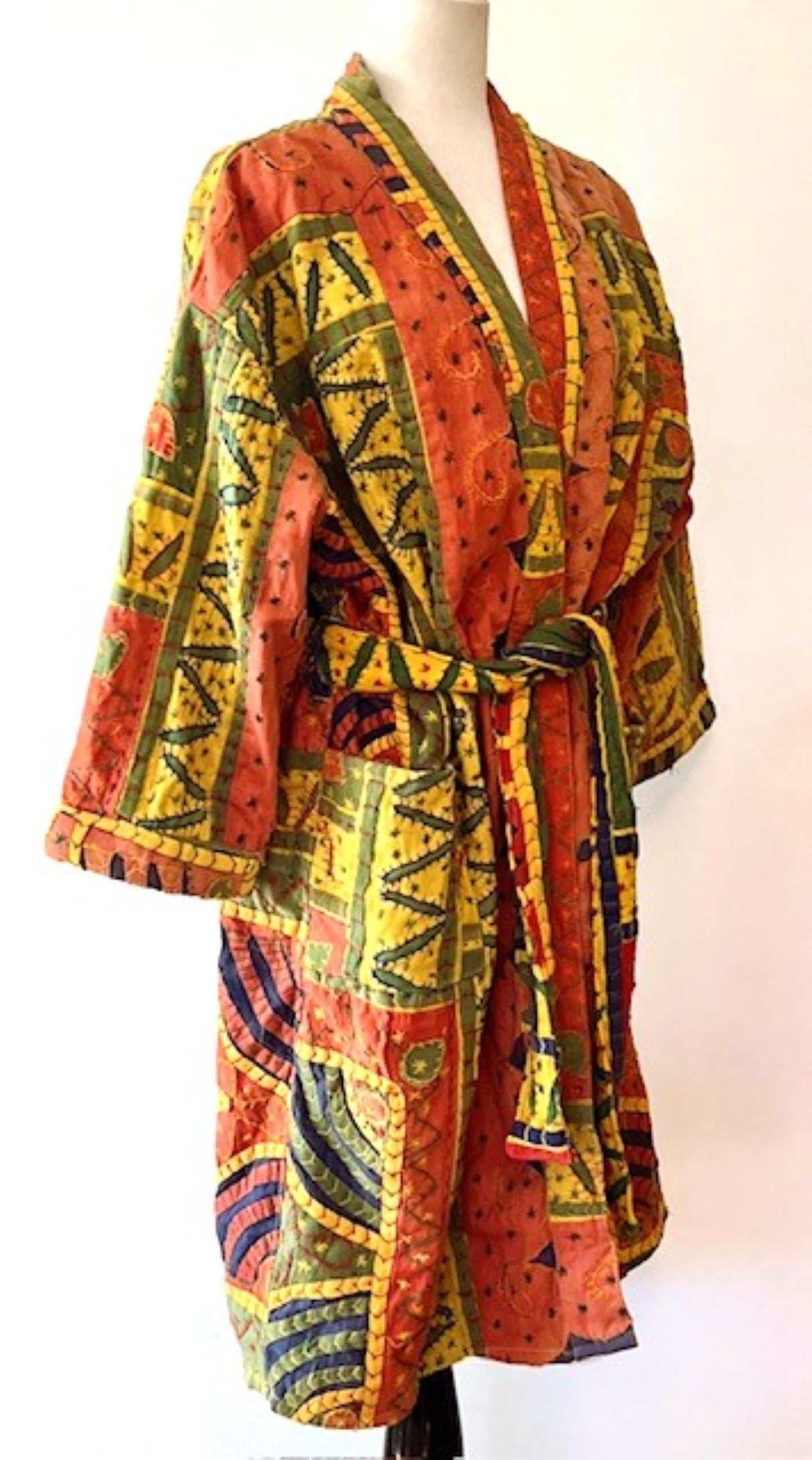 Artisan Cutwork Cotton Kantha 3/4 Sleeve Jacket (Orange)
