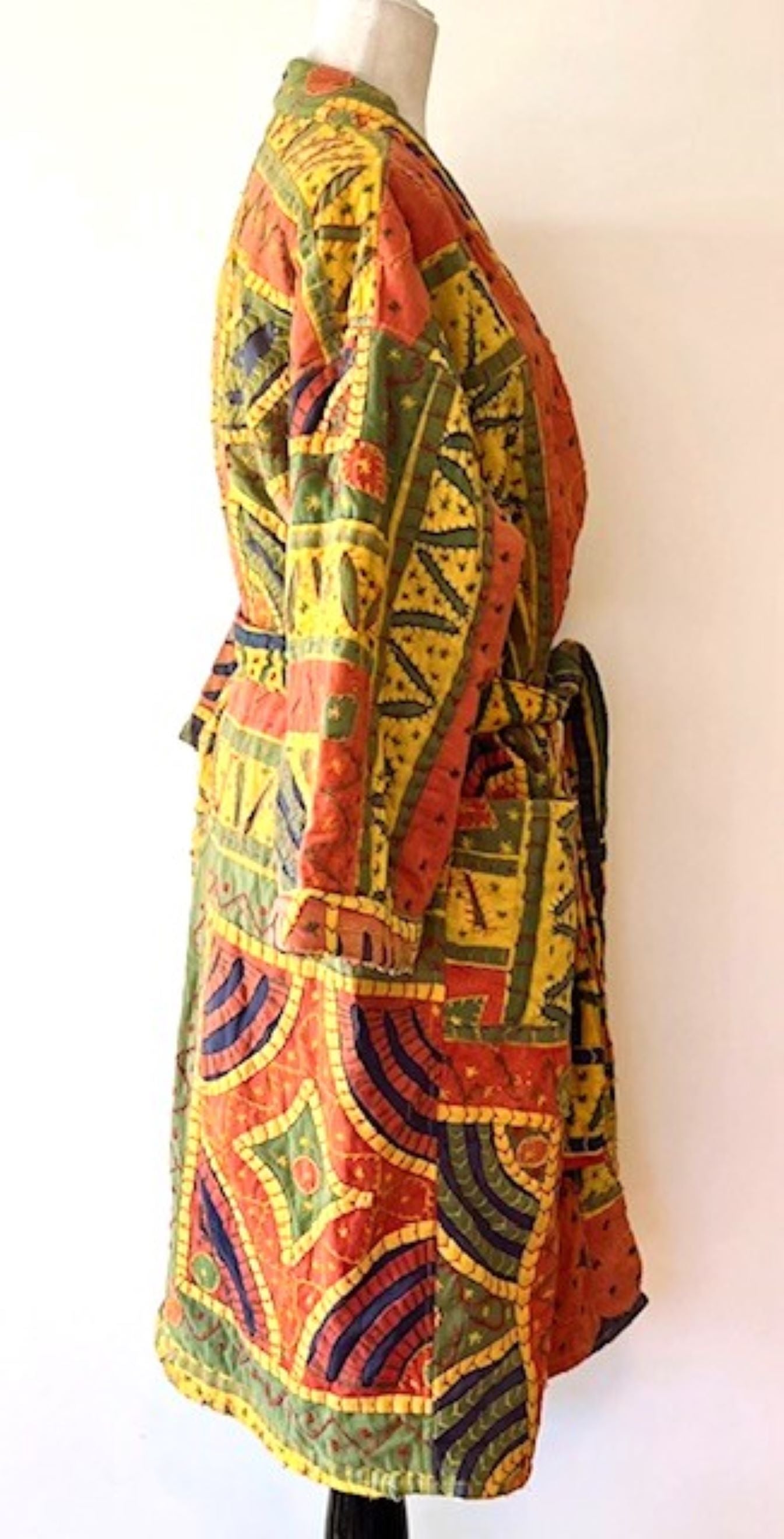 Artisan Cutwork Cotton Kantha 3/4 Sleeve Jacket (Orange)