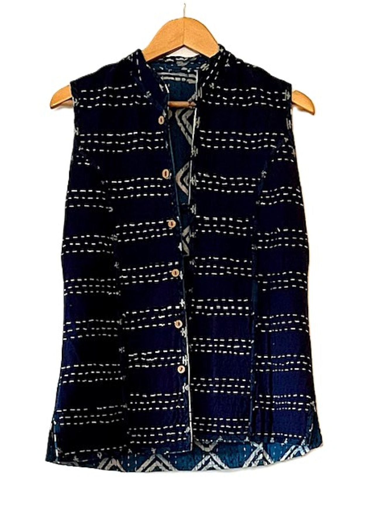 Indigo Kantha Quilted Vest. Handmade and So Stylish.