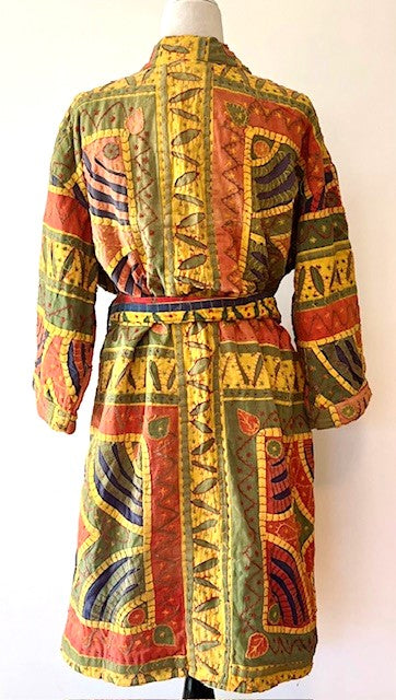 Artisan Cutwork Cotton Kantha 3/4 Sleeve Jacket (Orange)