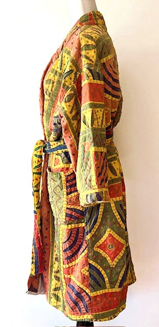 Artisan Cutwork Cotton Kantha 3/4 Sleeve Jacket (Orange)