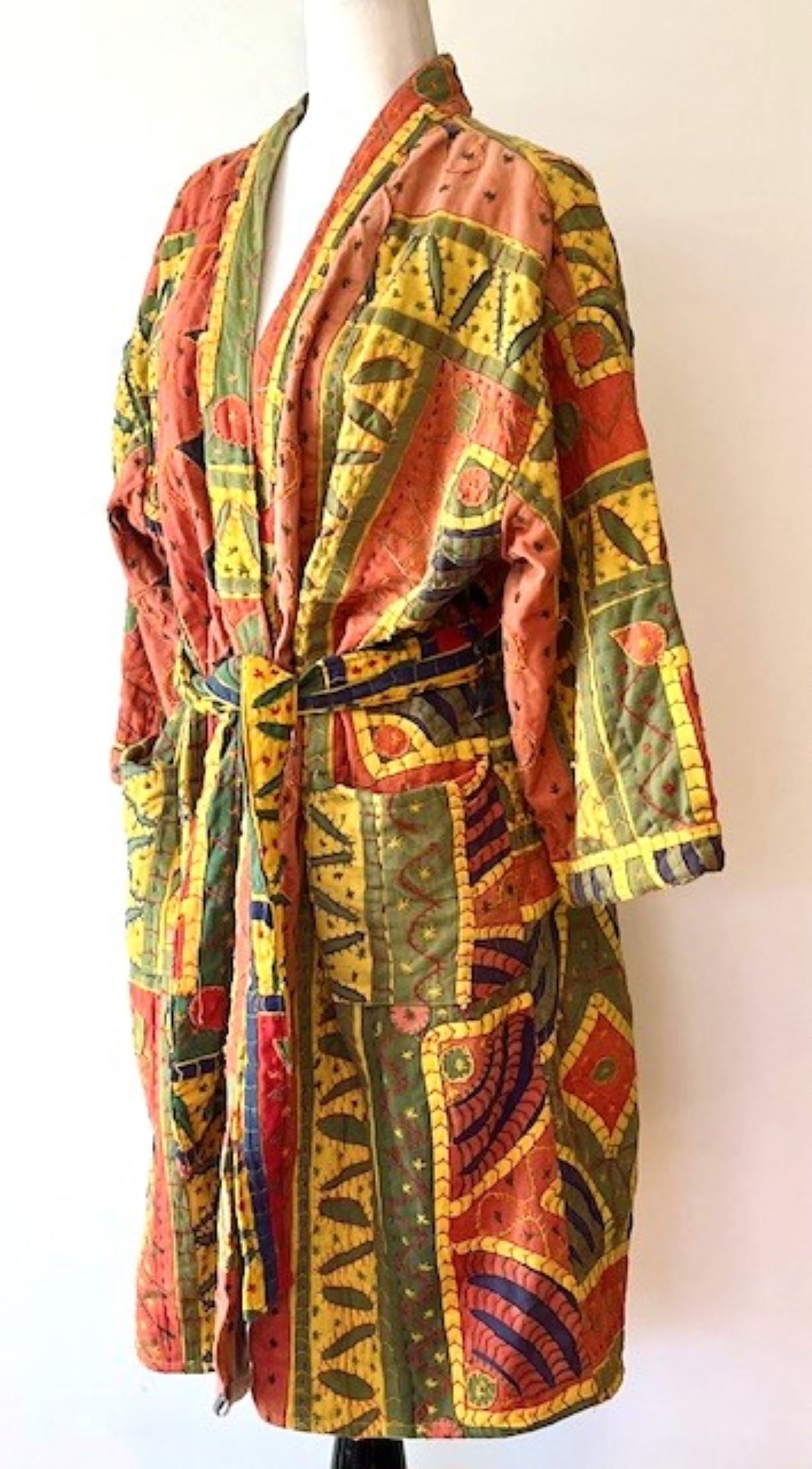 Artisan Cutwork Cotton Kantha 3/4 Sleeve Jacket (Orange)