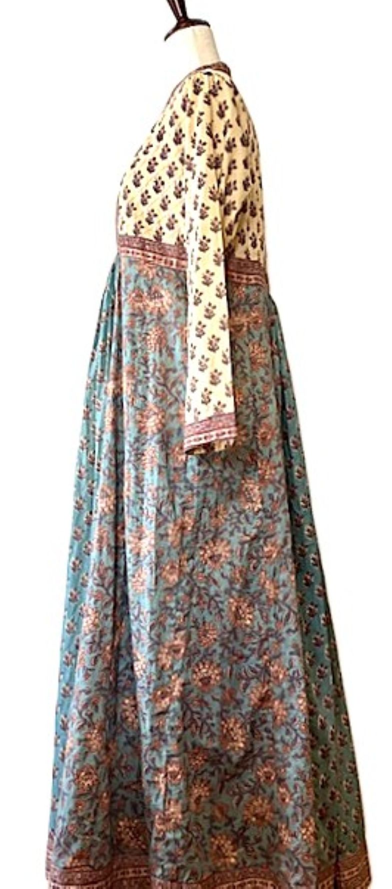 Dresses: Midi Block Print Cotton Is Smart, Tailored, And Handmade (Aqua)