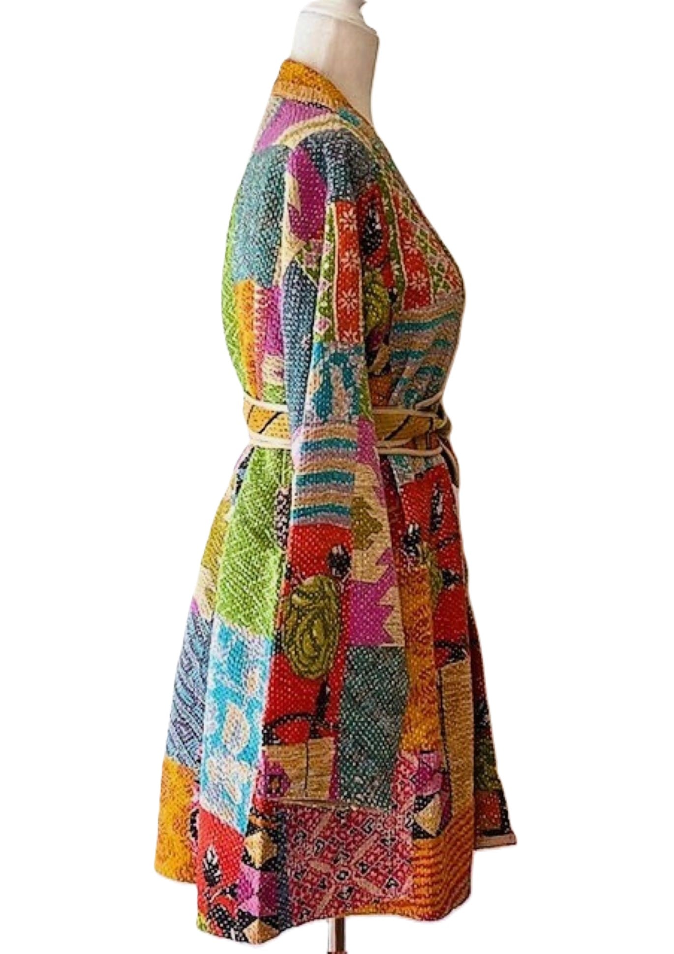 Specialty Collection: Refined, Patchwork Quilted Short Jacket. Fully Reversible (Multi)