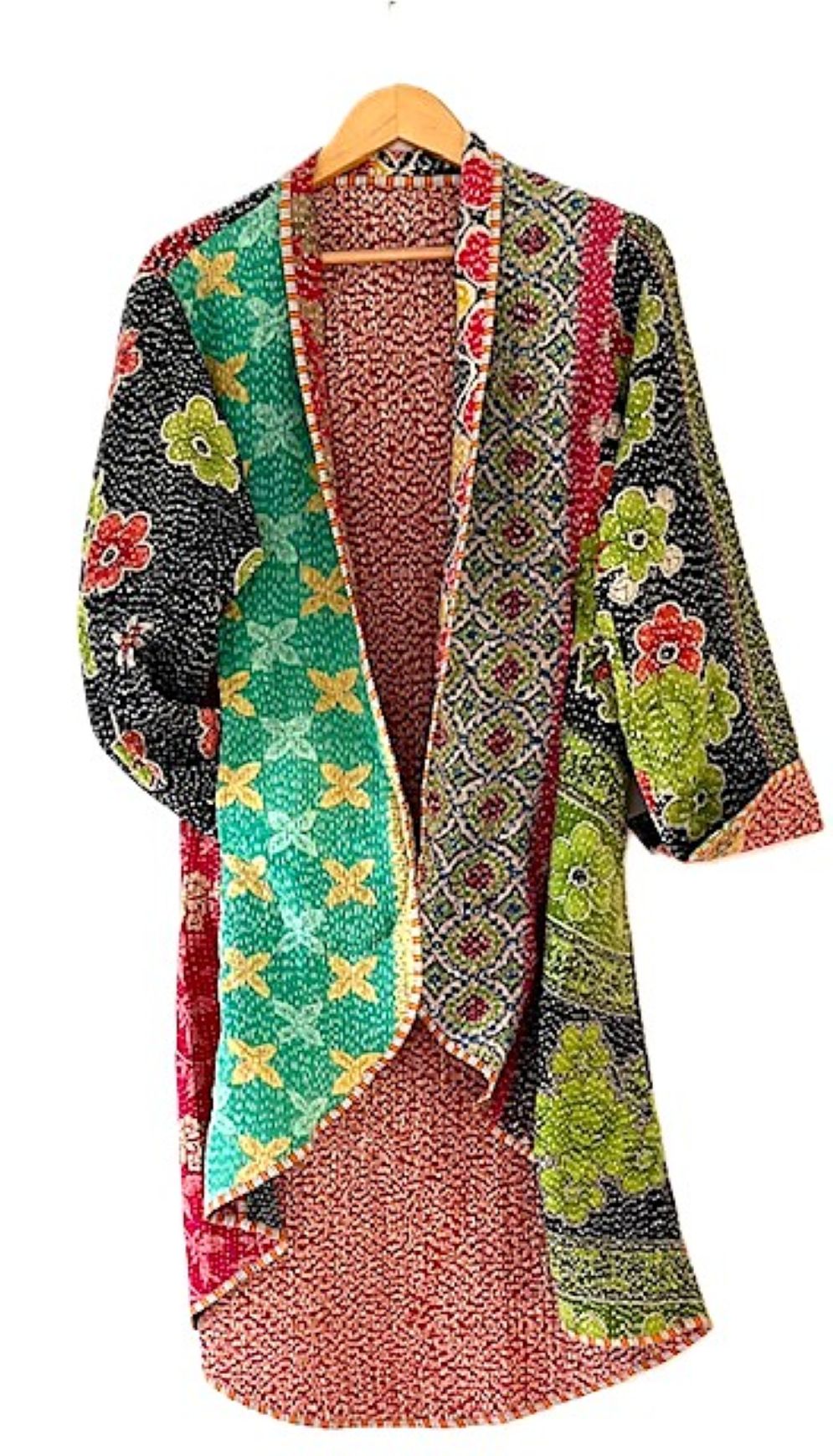 Tulip Cut Designer Waist Coat Is Fully Reversible. Kantha Stitching. (Green)