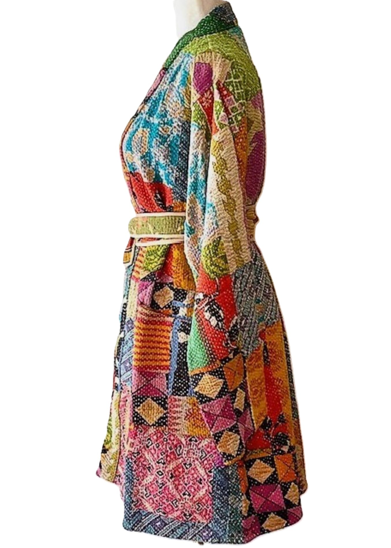 Specialty Collection: Refined, Patchwork Quilted Short Jacket. Fully Reversible (Multi)