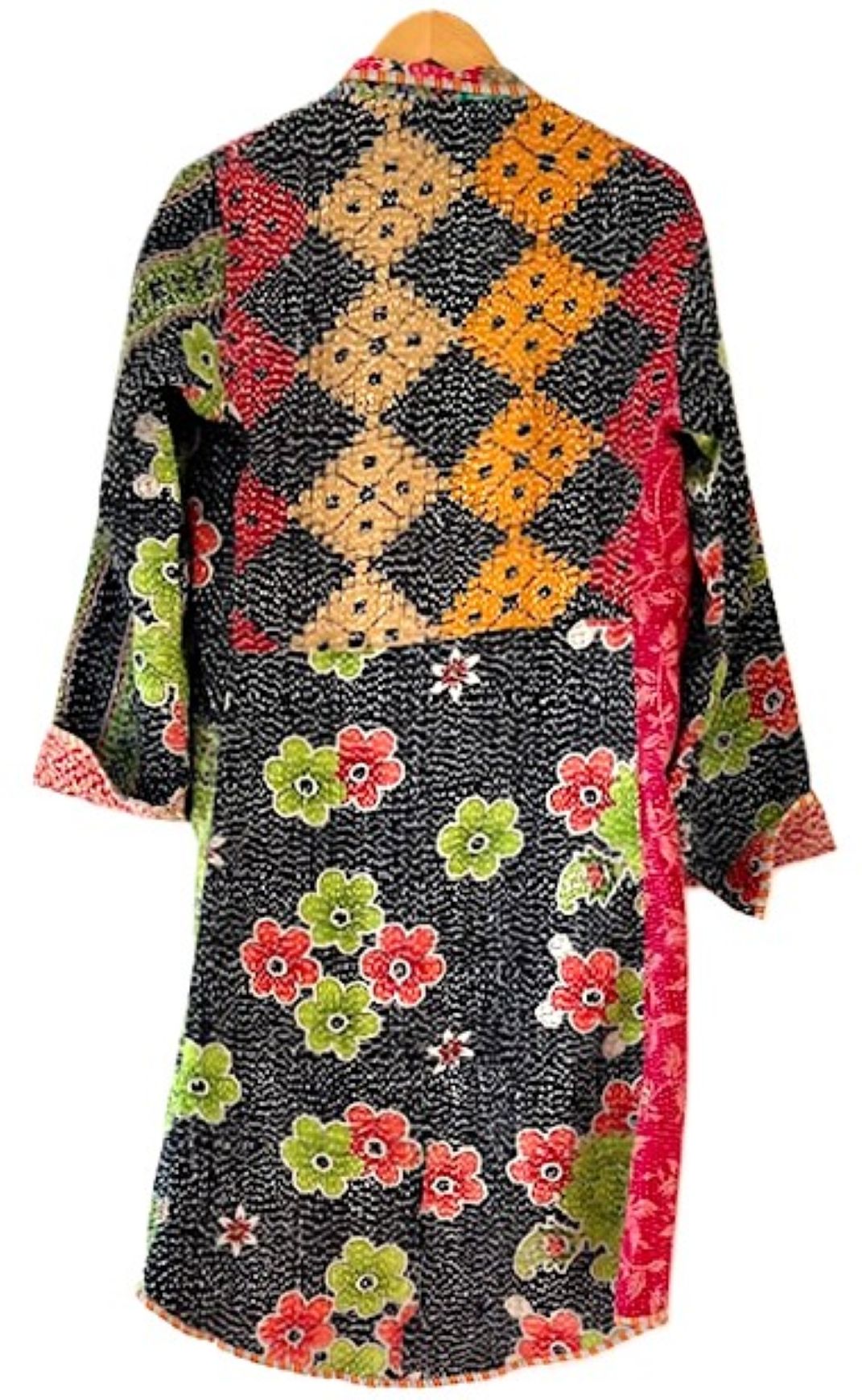 Tulip Cut Designer Waist Coat Is Fully Reversible. Kantha Stitching. (Green)