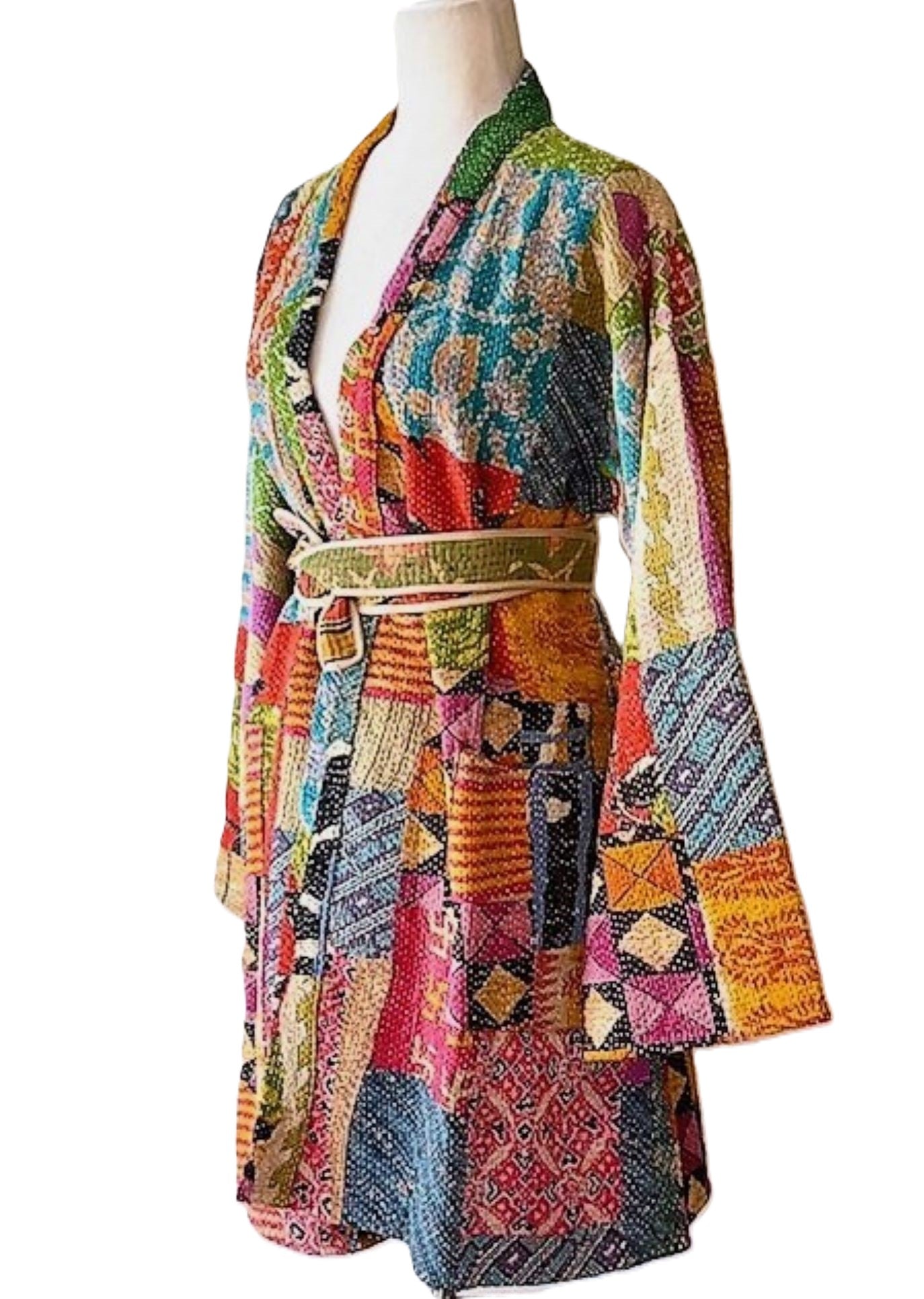 Specialty Collection: Refined, Patchwork Quilted Short Jacket. Fully Reversible (Multi)