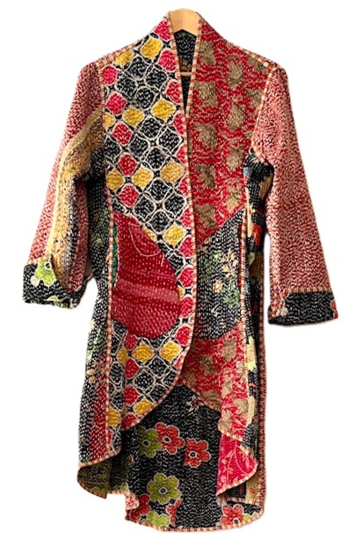 Tulip Cut Designer Waist Coat Is Fully Reversible. Kantha Stitching. (Green)