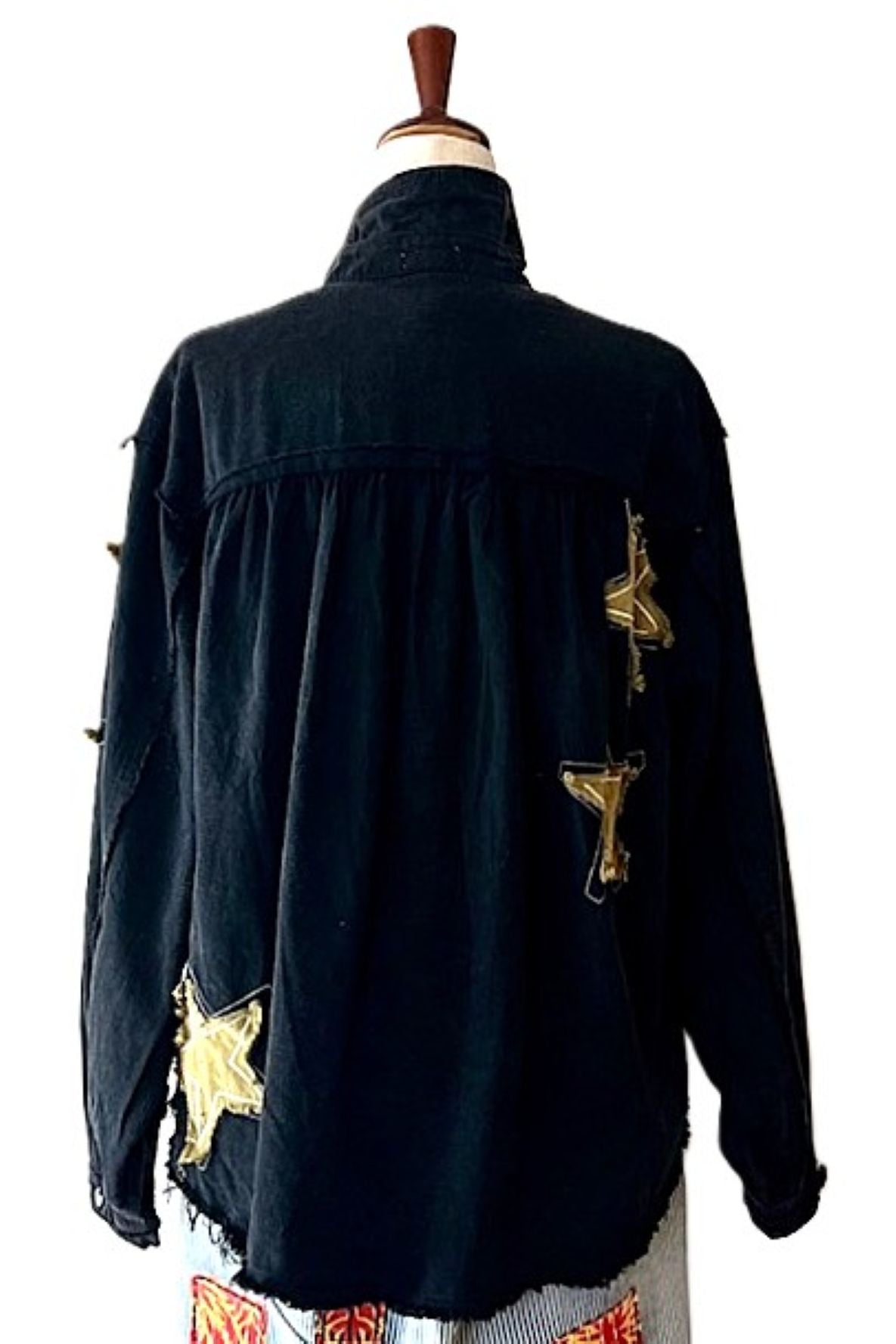 Slimmed Down Long Sleeve Black Denim With Stars Shacket