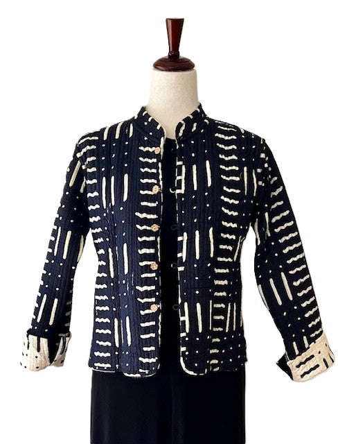 Sophisticated Fully Reversible Handmade Kantha Jacket. Reorder coming (Cream and Black)
