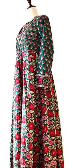 Dresses: Midi Block Print Cotton Is Smart, Tailored, And Handmade (Green)