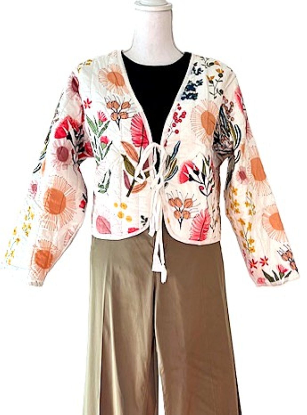 Short Handmade Floral Design Jacket With Front Drawstring Closures. New Style