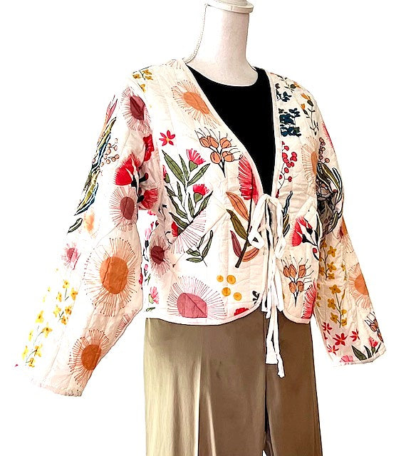 Short Handmade Floral Design Jacket With Front Drawstring Closures. New Style
