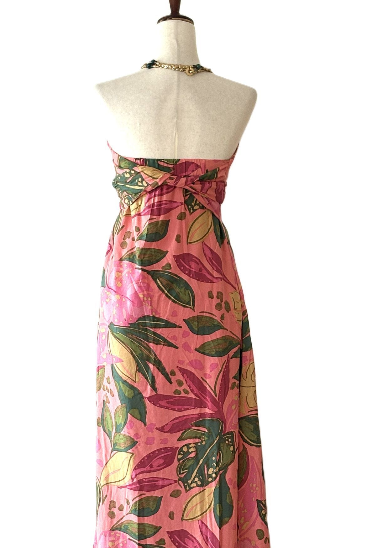 Dresses: Strapless Tropical Floral Print Designer Maxi Dress. Resortwear.(Pink)