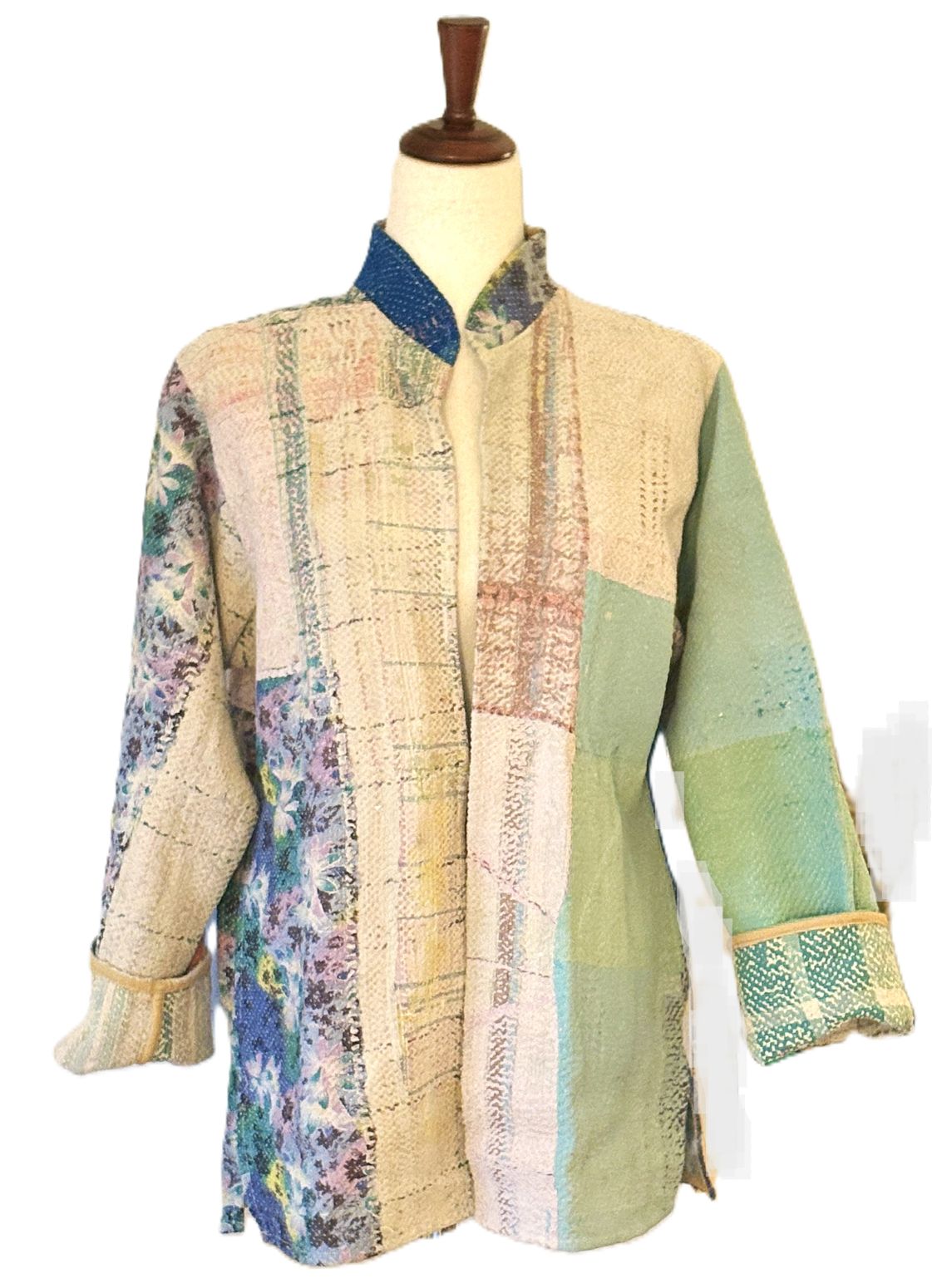 Specialty Collection, Hand Embroidered Kantha Patchwork Jacket: Reversible Cotton Sari Kimono (Multi Colored)